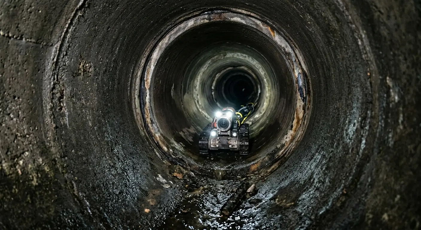 Robotic sewer camera inspecting pipe interior for Drain Snake Service in Jefferson